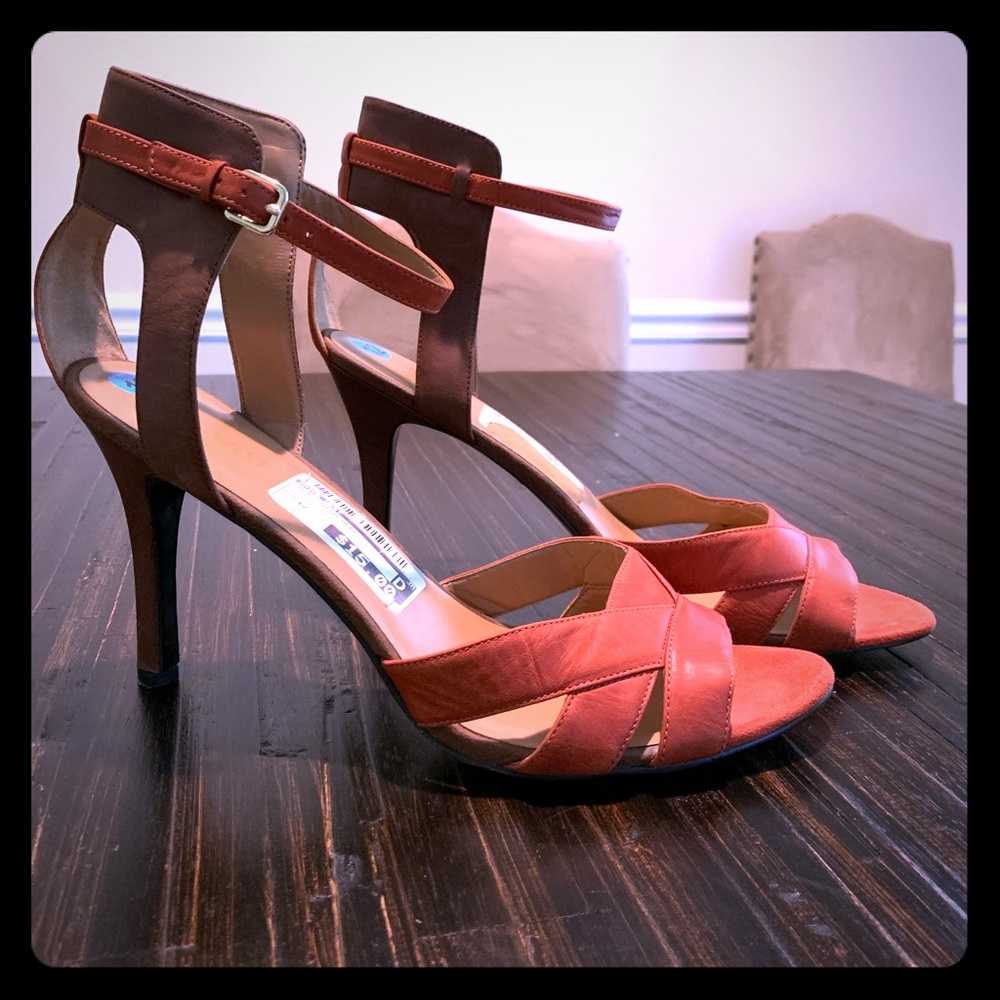 Nine West Orange Heels With Ankle Straps